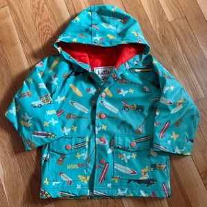 Hatley Unisex Size 2 Hooded Raincoat Terry Lining Pockets Surfing Guitars
